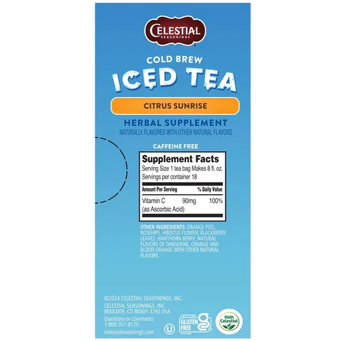 Vista 2 de Celestial Seasonings Cold Brew Citrus Sunrise Iced Tea 18 bolsitas de té