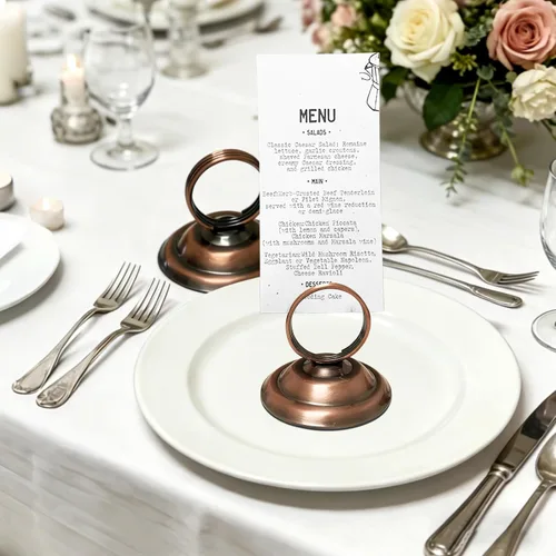 Vista 4 de Soporte para números de mesa, soportes para fotos, soporte para tarjetas de lugar, clip de anillo, soporte de menú para tarjetas de menú para boda