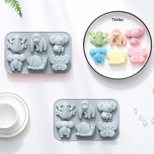 Vista 6 de Paquete de 2 moldes de silicona de animales lindos, 6 cavidades 3D de elefante, mariposa, mariquita, moldes para hornear pasteles, elegantes moldes