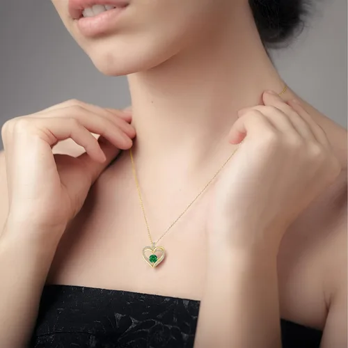 Vista 4 de Collar de corazón para mujer Joyas de oro para mujer con circonita cúbica bithstone Aniversario, cumpleaños, boda, día de San Valentín, regalo