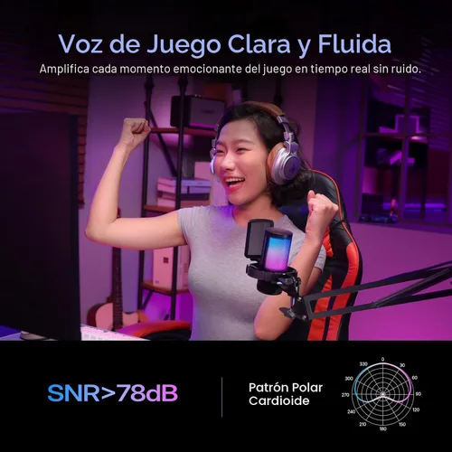 Vista 4 de MAONO Micrófono USB para juegos, Micrófono condensador con cancelación de ruido con silencio, ganancia, monitoreo, micrófono de brazo de boom