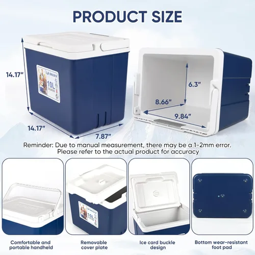 Vista 7 de Hielera portátil aislada de 11Qt 19Qt, caja de almuerzo con hielera a prueba de fugas, enfriadores duros con paquete de hielo extra para barbacoa