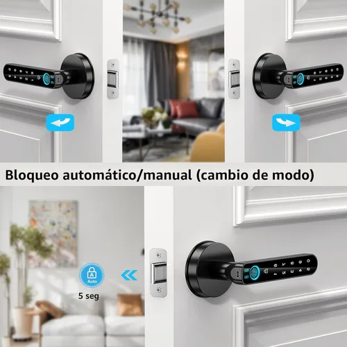 Vista 6 de Cerradura de puerta de huellas dactilares: perilla de puerta inteligente, cerradura de puerta biométrica, con teclado de código de acceso, manija