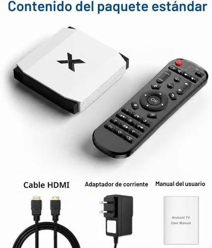 Vista 9 de Android TV Box 4GB RAM 32GB ROM, 4K Ultra HD HDR Quad Core Set Top Box, Dual Band 2.4G 5G WiFi Bluetooth 5.0, Plug & Play Smart TV Box para TV