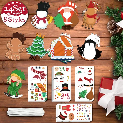 Vista 4 de LINAYE Adornos de Navidad para niños y bebés, 24 piezas. Kit de manualidades para hacer tu propio adorno de Navidad. Ideal para bolsas de regalo