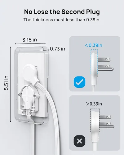 Vista 9 de TROND - Tira de alimentación con cubierta de toma, cable de extensión plano corto de 3 pies con 8 tomas de CA y 4 puertos USB, 13A/1625W, protector