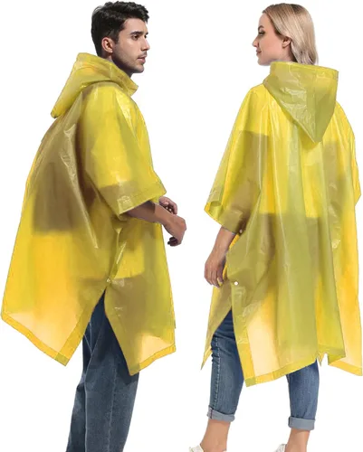 Vista 54 de Ponchos de lluvia reutilizables con capucha con cordón para adultos, abrigo de lluvia grueso impermeable, 2 paquetes