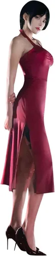 Vista 4 de Verycos Ada Wong Cosplay Cheongsam Re4 - Vestido rojo Remake para mujer, vestido con abertura alta, trajes de mariposa para Halloween