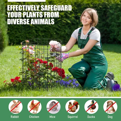 Vista 4 de Zubebe 12 juegos de protectores de plantas de alambre de animales de 14 pulgadas de alto x 12.8 pulgadas de profundidad, jaula de malla metálica