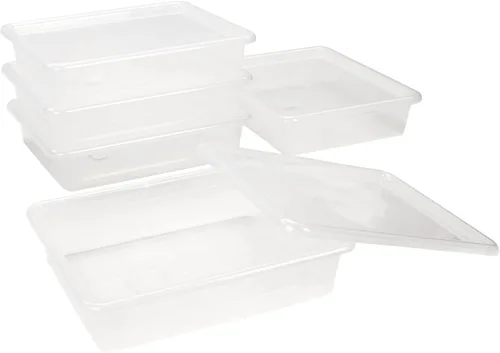 Vista 3 de Storex Bandeja de almacenamiento profundo tamaño carta, contenedor organizador con tapa sin broches para aula, oficina y hogar, translúcido, paquete