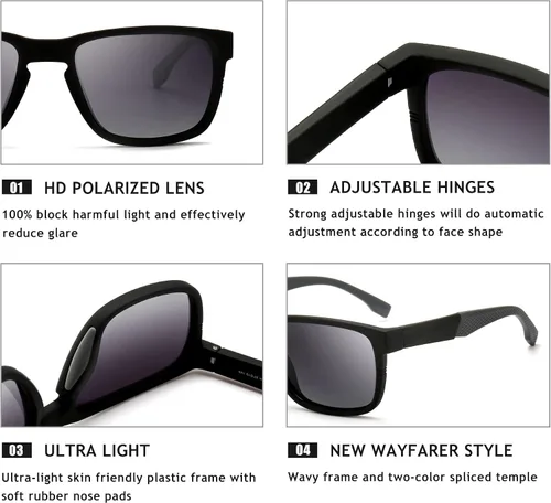 Vista 5 de SUNGAIT - Gafas de sol polarizadas unisex con bisagras de resorte