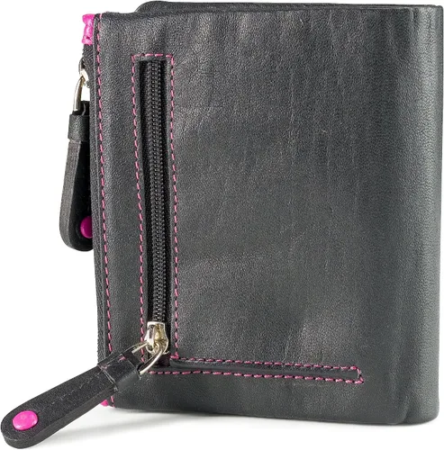 Vista 3 de Visconti Mojito M77 - Cartera compacta de piel suave, multicolor, 3.5 x 4.3 pulgadas, Negro Multi, Cartera con cremallera