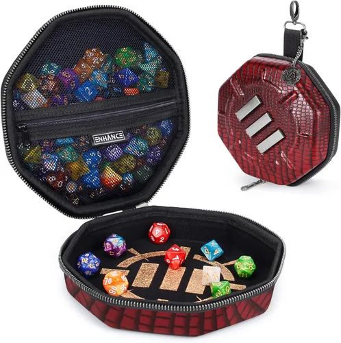 Vista 12 de ENHANCE Bandeja y estuche para dados DND – Soporte para dados DND para hasta 150 dados D&D con exterior duro resistente e interior suave protector.