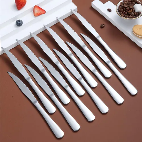 Vista 3 de Kyrtaon - Juego de cuchillos para carne, cuchillos afilados de acero inoxidable, juego de 8 cuchillos de cena, aptos para lavavajillas, resistentes