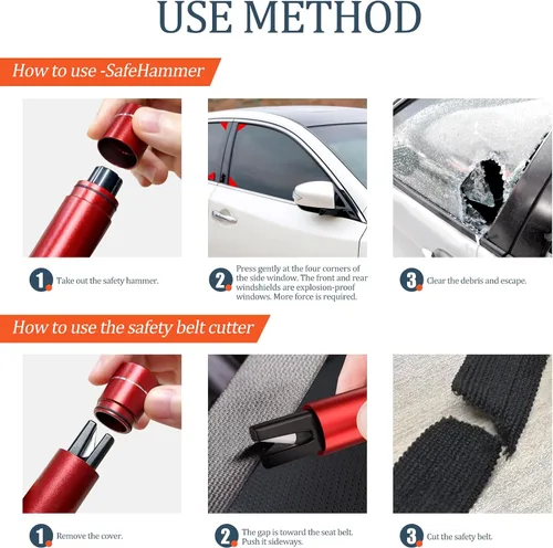 Vista 5 de Martillo para Romper Ventanas de Coche y Cortador de Cinturón de Seguridad, Martillo de Seguridad para Coche 2 en 1, Rompevidrios Multifuncional