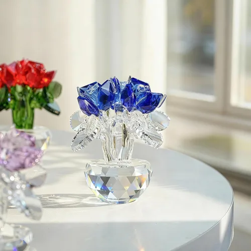 Vista 8 de H&D HYALINE & DORA Figuritas de rosas de cristal azul con caja de regalo