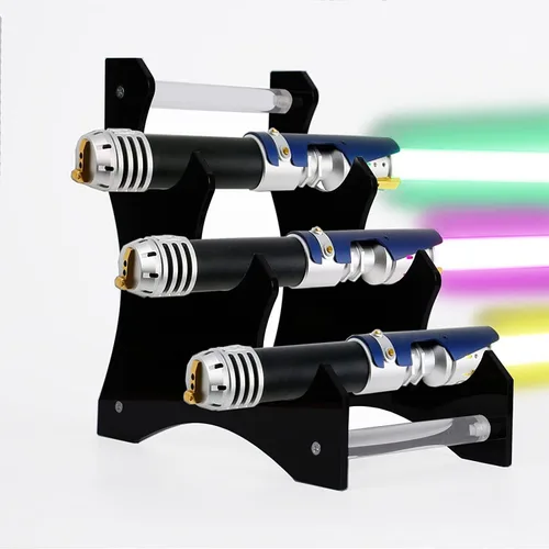Vista 6 de Soporte acrílico para sable de luz de escritorio, estante de exhibición escalonado horizontal de 3 niveles para la mayoría de los sables de luz