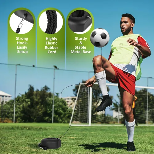 Vista 3 de Hikeen Juego de entrenamiento de fútbol con base de metal, equipo de entrenamiento individual portátil con pelota de rebote, regalo popular
