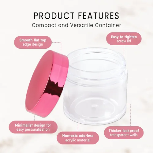 Vista 2 de Beauticom 12 recipientes transparentes redondos de acrílico de 1 onza con tapa superior plana, para cremas, lociones, maquillajes, cosméticos