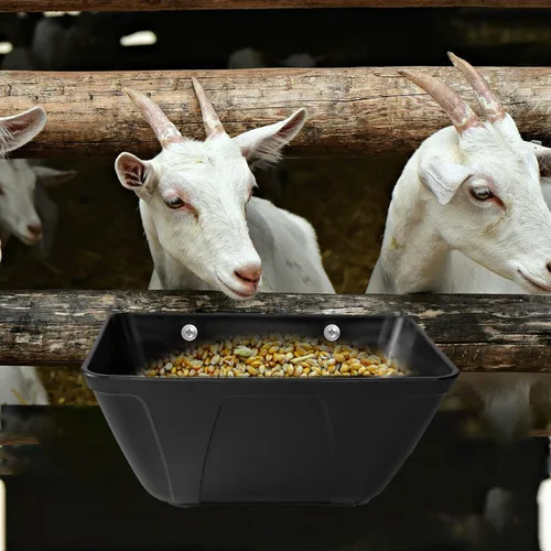 Vista 5 de Alimentador de valla colgante para pollo, pato, cabra, cerdo y aves de corral, comedero para pollo, contenedor de alimentación para ganado (negro)