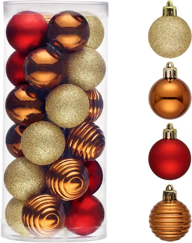 Vista 12 de Valery Madelyn Small Christmas Tree Decorations Ball Ornaments 24ct 1.57" Oro rojo