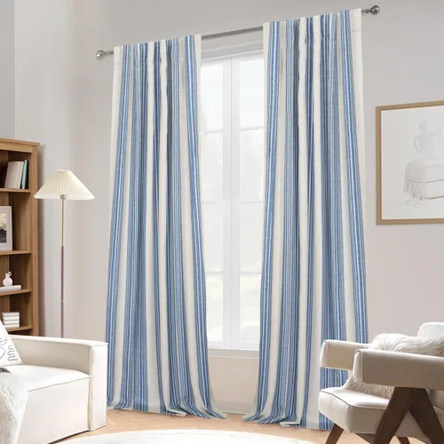 Vista 79 de DriftAway Chris Linen - Cortinas opacas con capa térmica y reductora de sonido, 63 pulgadas de largo para dormitorio, cortinas estampadas a rayas