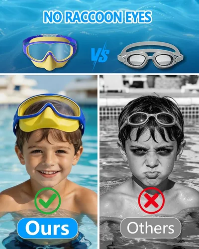 Vista 3 de Gafas de natación para niños de 3 a 15 años con tapones para los oídos, marco grande, gafas de natación antivaho/UV para niños, niñas y bebés, 2