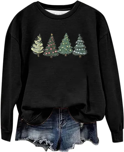 Vista 4 de Merry Christmas Womens Xmas Printed Sweatshirt Recreation Drop Shoulder Shirts Pullover Active Sport Jogging Blouse