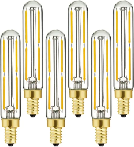Vista 13 de Leools Bombilla LED regulable de 4 W, igual a 2500 K, ámbar blanco cálido T6 E12, bombilla de 40 vatios para candelabros, ventilador de techo
