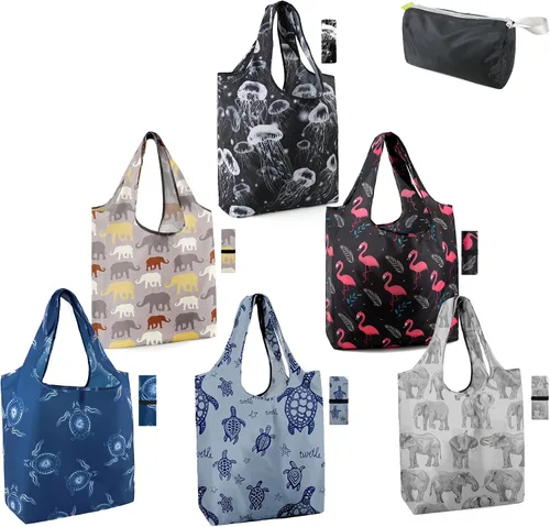 Vista 65 de BeeGreen Bolsas de comestibles reutilizables de Navidad con bolsa de almacenamiento con cremallera, paquete de 10 bolsas de compras reutilizables a