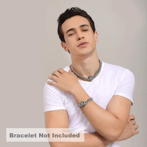 Vista 11 de Cadena de eslabones cubanos para hombre, gargantilla de león, collar de plata Hip Hop de 18 pulgadas, 20 pulgadas y pulsera de 8.5 pulgadas, juego