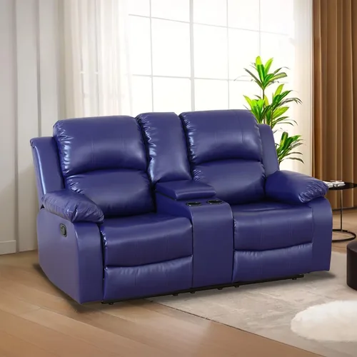 Vista 47 de Juego de Muebles para Sala de Estar, Juego de Sofá Reclinable Manual, Juegos de Sofás Reclinables de Cuero Beige con Mesa Desplegable, Sofá