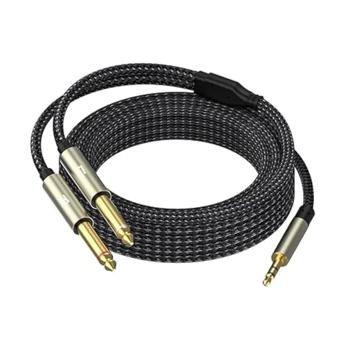 Vista 5 de Cable estéreo de 0.138 in, cable de audio, 3.3 pies, 1/8 TRS a Dual 1/4 TS Mono, adaptador de cable divisor en Y, compatible con iPhone, PC, CD