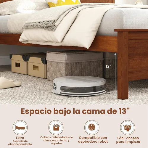 Vista 6 de GIANTEX Twin Size Wooden Bed Frame with Headboard, Wood Slat Support Farmhouse Platform Bed with Heavy Duty Mattress Foundation, Under-Bed
