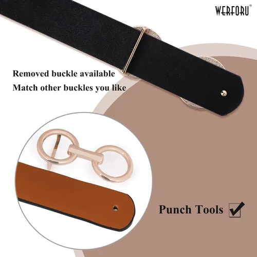 Vista 6 de Cinturón de cuero reversible para mujer, cinturón de cuero con anillo tórico dos en uno para vestido de jeans