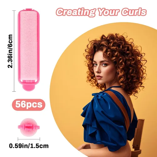 Vista 2 de MAQIHAN 56 rodillos de espuma para el cabello, rodillos de esponja de 0.59 pulgadas para rizadores de cabello sin calor para cabello corto/largo