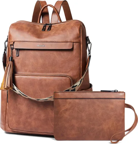 Vista 11 de Shrrie - Mochila vegana de cuero para laptop de 14 pulgadas para mujer, mochila de trabajo, mochila de moda, mochila de viaje, bolso para negocios