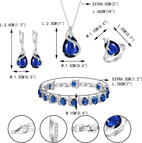 Vista 5 de EVER FAITH Juego de joyas de boda para novia, dama de honor, glamour, lágrima, circonita cúbica, collar, aretes, pulsera de tenis, juegos de anillos