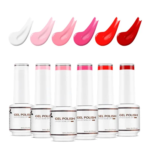 Vista 12 de Nicedeco Esmalte de uñas de gel sin hema, 6 colores, sin crueldad, vegano, rojo, borgoña, rojo, brillante, esmalte de uñas en gel para manicura