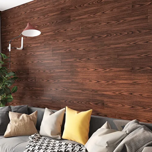 Vista 4 de FunStick Azulejos de suelo de madera marrón de 6 x 36 pulgadas, impermeables, de madera de nogal, azulejos de vinilo para despegar y pegar
