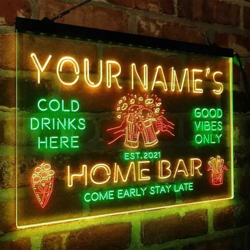 Vista 7 de Tazas de cerveza personalizadas para bar en casa, letrero de luz LED de neón tricolor, nombre personalizado, fecha, texto, cita, fuente verde, rojo
