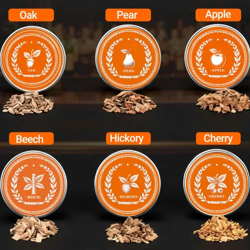 Vista 2 de Paquete de 6 chips de madera para ahumar cócteles - Accesorios electrónicos para ahumar whisky - Recambios de madera para kit de ahumador de whisky
