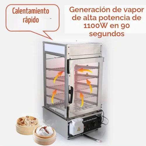 Vista 5 de Vaporizador eléctrico de 5 niveles, calentador de alimentos de acero inoxidable comercial con control automático de temperatura, para bollos, baozi