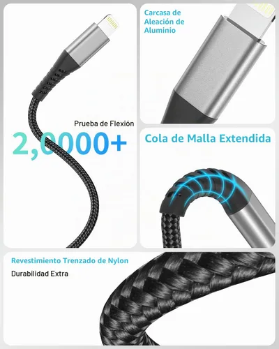 Vista 5 de Umefly Cable de carga corto para iPhone de 1 pie, paquete de 2 cables USB a Lightning para automóvil, cable de carga de iPhone de 1 pie para iPhone