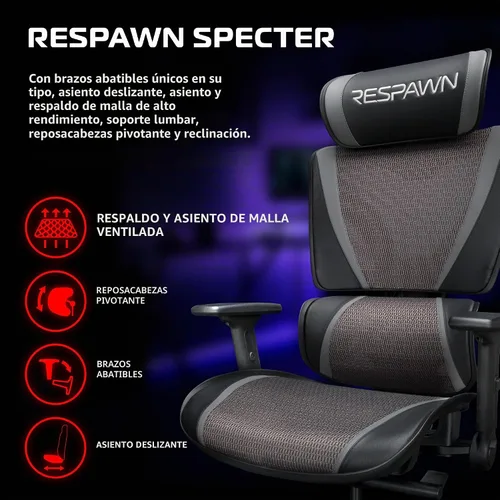 Vista 3 de Respawn Silla de oficina de malla ergonómica Specter con reposacabezas y Gris (Graphite Grey)