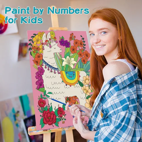 Vista 8 de Kit de pintura por números para niños de 8 a 12 años, lienzo enmarcado de 10 x 8 pulgadas con 17 macetas de pintura acrílica y 6 pinceles