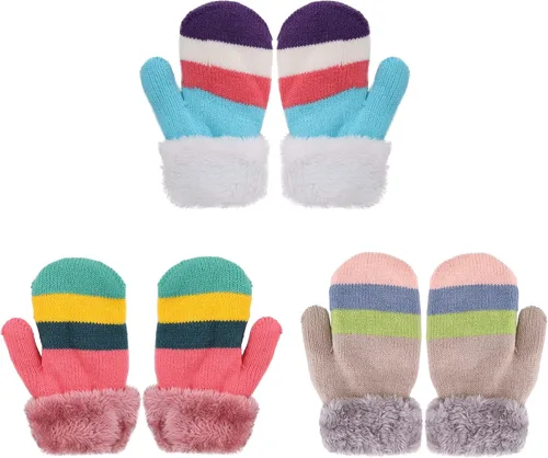 Vista 2 de Arctic Paw 3 pares de guantes de invierno con forro de sherpa para niños y niñas