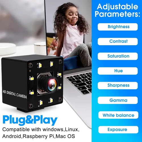 Vista 8 de ELP Cámara USB 4K Visión Nocturna 8MP Autofoco Webcam para Computadora Mini UVC USB2.0 Lightburn Cámara IMX415 USB Cámara de Seguridad Cámara PC