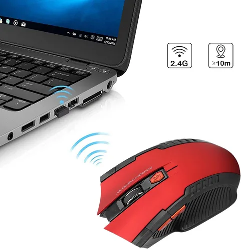 Vista 7 de Archuu Ratón inalámbrico mecánico para juegos 2.4G, 100012001600 3 velocidades DPI Mouse ergonómico con receptor USB