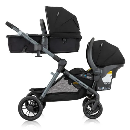 Vista 4 de Sistema de transporte modular Evenflo Pivot Xpand con asiento de coche para bebé LiteMax (Negro Ayrshire)